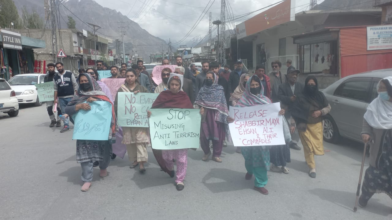 Protestors in Aliabad, Hunza